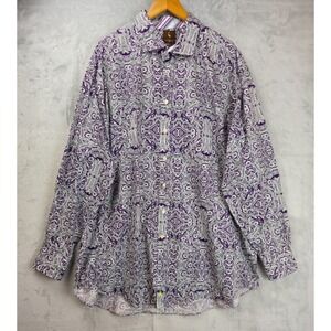 Tailorbyrd Shirt XXXL Tall Paisley Floral Button Up Long Sleeve 3XT White Purple